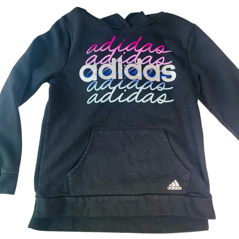 Adidas Girls Size L 2-Piece Set Printed Hoodie & Leggings Black Burgundy
